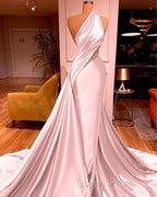 Elegant One Shoulder Mermaid Evening Prom Dress Long Pleated with Beads