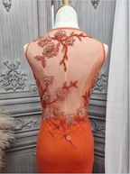 Elegant Orange Mermaid Spaghetti Strap Beaded Chiffon Long Classy Prom Dress