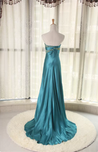 Elegant Peacock Blue Sweetheart Neck Embroidered Satin High-Low Hem Classy Prom Dress
