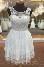 Elegant Pearl Beading White Lace Homecoming Dress