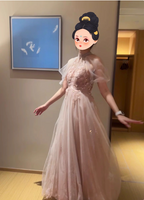 Elegant Pink A-Line Halter Tulle Long Classy Prom Dress