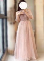 Elegant Pink A-Line Halter Tulle Long Classy Prom Dress