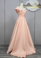 Elegant Pink A-Line Off-The-Shoulder Satin Long Classy Prom Dress Bridesmaid Dress