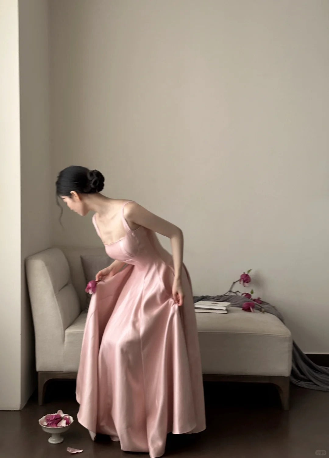 Elegant Pink A-Line Square Neck Strap Satin Long Classy Prom Dress