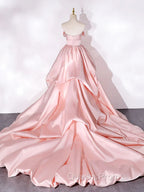 Elegant Pink A Line Strapless Appliques Satin Evening Dress Evening Prom Dress