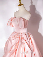 Elegant Pink A Line Strapless Appliques Satin Evening Dress Evening Prom Dress