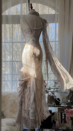 Elegant Pink Chiffon Lotus Beaded Mermaid Long Prom Dress