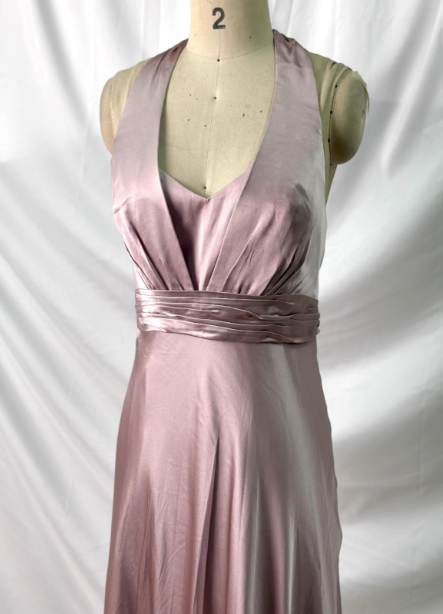 Elegant Pink Halter Neck V-Neck Slim-Fit Satin Long Classy Prom Dress Secondary image