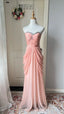 Elegant Pink Heart Neckline Rhinestone Chiffon Long Classy Prom Dress