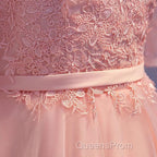 Elegant Pink Lace Appliques Off The Shoulder Tulle Bridesmaid Dress Short