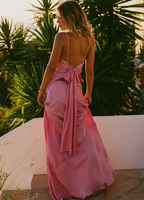 Pink Fashion Lazy Spaghetti Straps Elegant Long Satin Two Piece Classy Prom Dress Classy Evening Dress Party Dress Wedding Holiday Birthday Party Dress