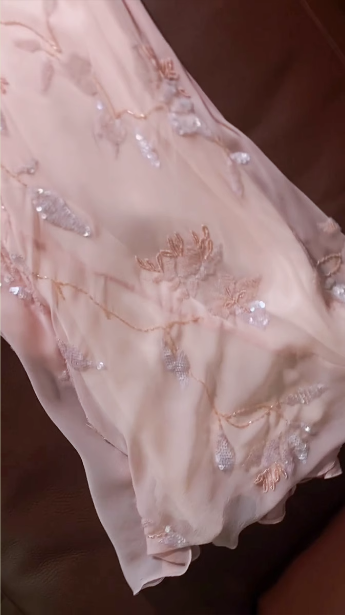 Elegant Pink Mermaid Draped Collar Leaf Sequin Beaded Chiffon Long Classy Prom Dress