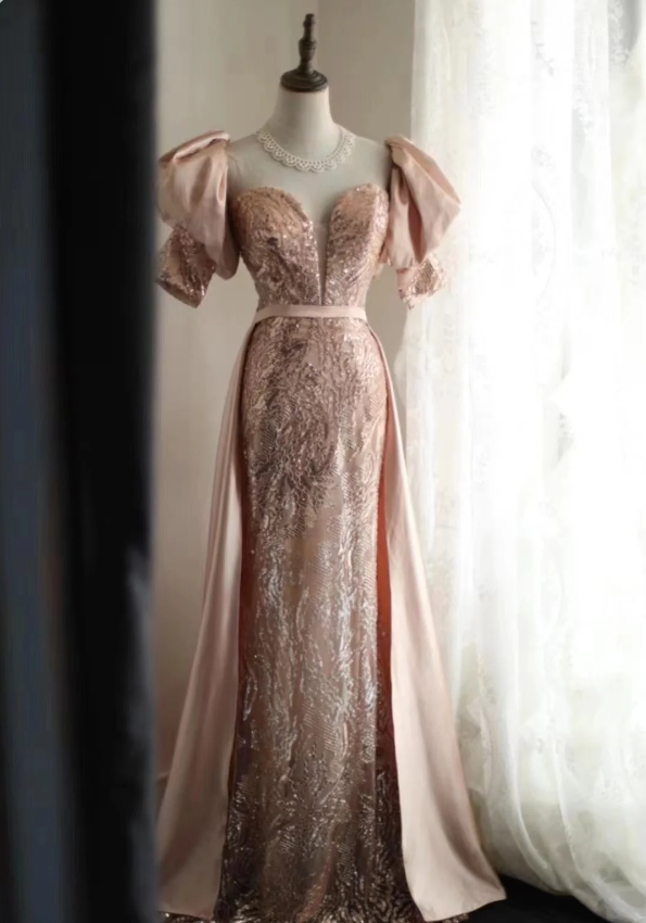Elegant Pink Mermaid Sequined Classy Prom Dress Secondary image