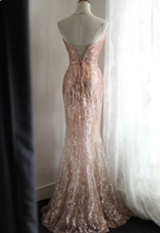 Elegant Pink Mermaid Sequined Classy Prom Dress