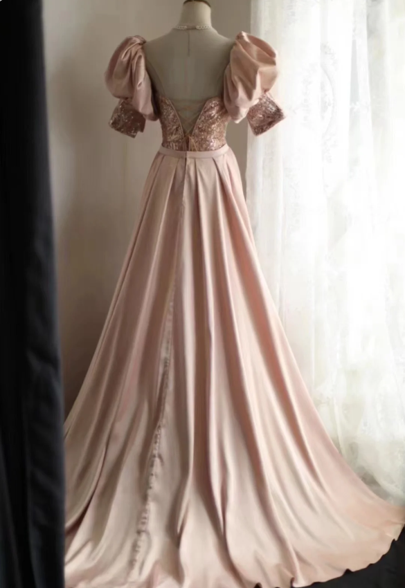 Elegant Pink Mermaid Sequined Classy Prom Dress
