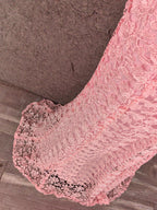 Elegant Pink Mermaid Short Sleeve Crew Neck Cutout Lace Long Classy Prom Dress