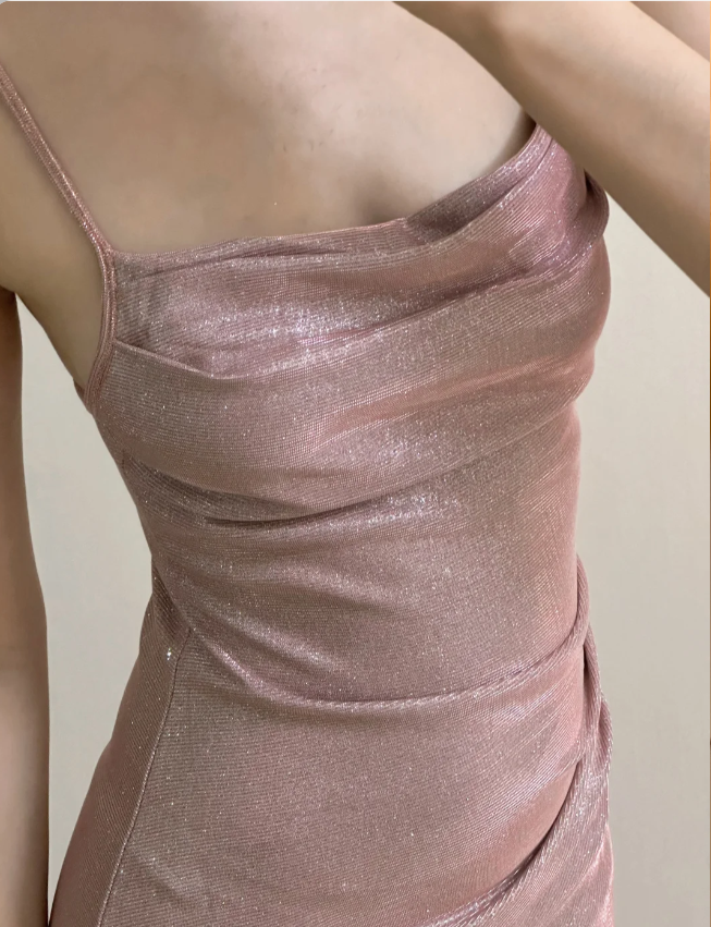 Elegant Pink Mermaid Spaghetti Strap Glittery Long Classy Prom Dress Bridesmaid Dress