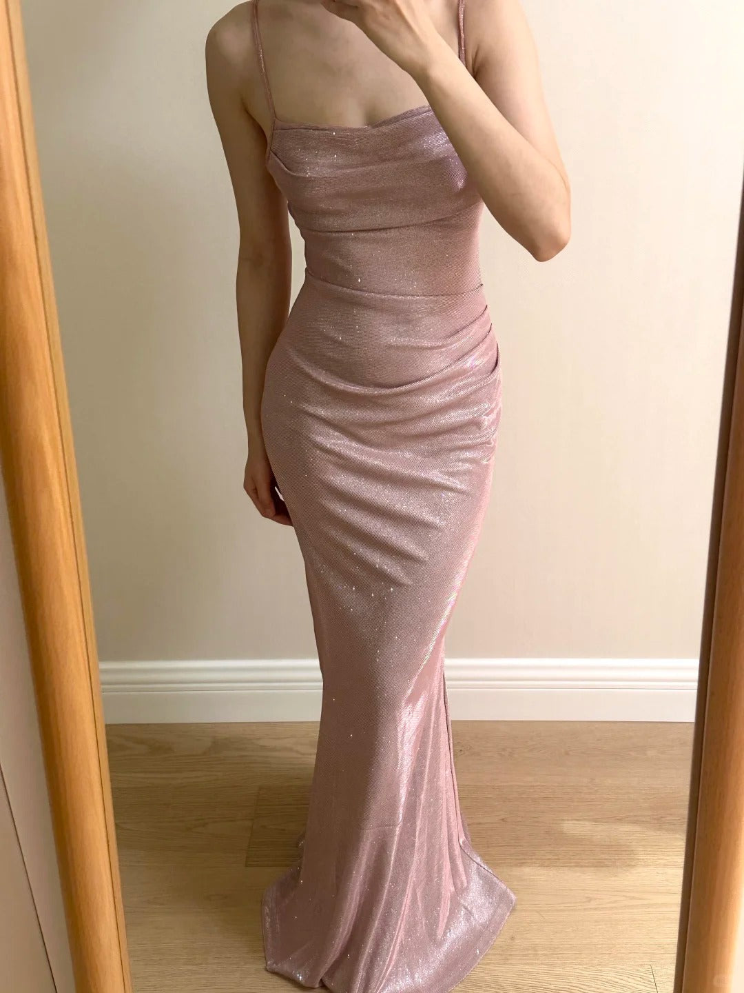 Elegant Pink Mermaid Spaghetti Strap Glittery Long Classy Prom Dress Bridesmaid Dress