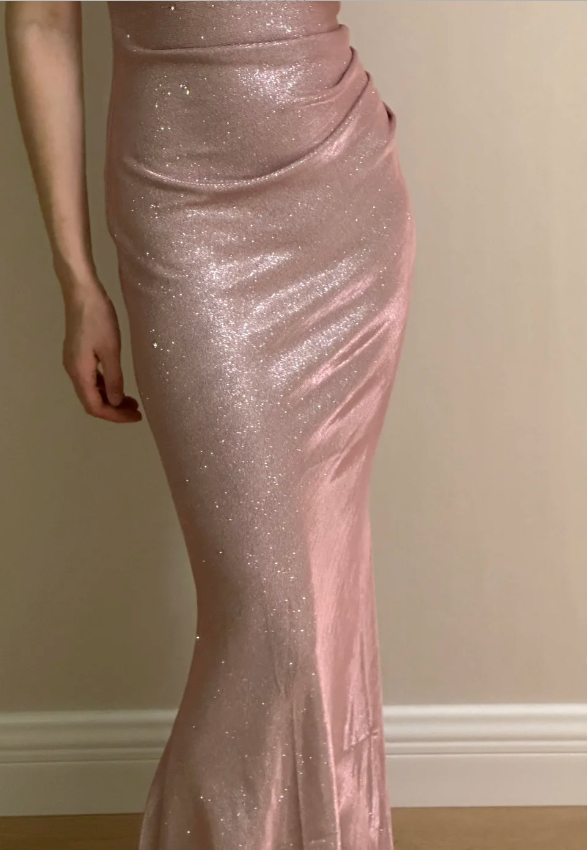Elegant Pink Mermaid Spaghetti Strap Glittery Long Classy Prom Dress Bridesmaid Dress