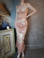 Elegant Pink Mermaid Spaghetti Strap Lace Embroidered Satin Classy Prom Dress