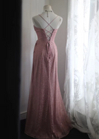 Elegant Pink Mermaid Spaghetti Strap Sequined Long Classy Prom Dress