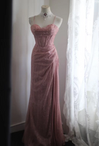 Elegant Pink Mermaid Spaghetti Strap Sequined Long Classy Prom Dress