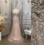 Elegant Pink Mermaid V-Neck Lace Embroidery Tulle Long Classy Prom Dress