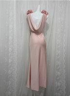 Elegant Pink Sleeveless 3D Floral Crew Neck Satin Long Classy Prom Dress
