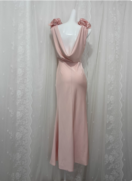 Elegant Pink Sleeveless 3D Floral Crew Neck Satin Long Classy Prom Dress
