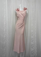 Elegant Pink Sleeveless 3D Floral Crew Neck Satin Long Classy Prom Dress