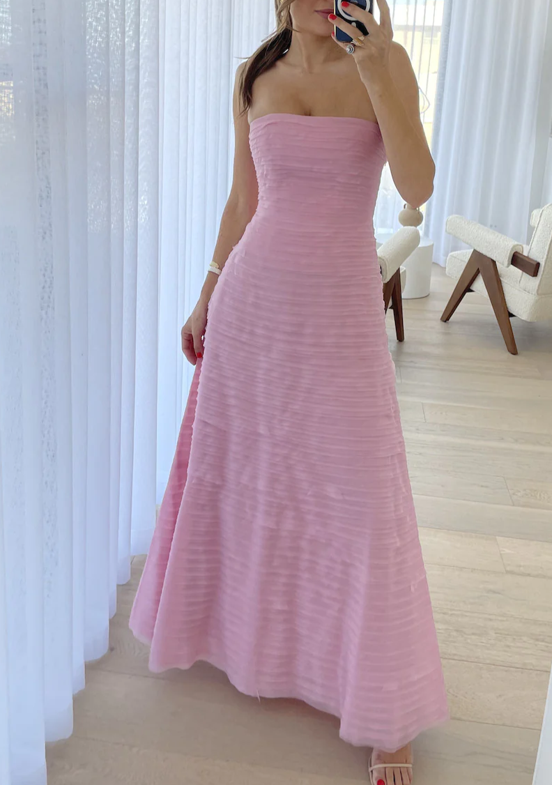 Elegant Pink Strapless A-Line Long Classy Prom Dress Main image