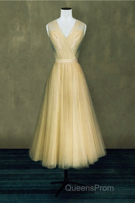 Elegant Pleated Tulle Midi Evening Prom Party Dress