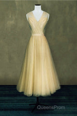 Elegant Pleated Tulle Midi Evening Prom Party Dress