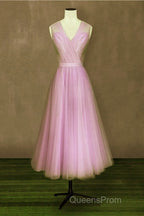 Elegant Pleated Tulle Midi Evening Prom Party Dress
