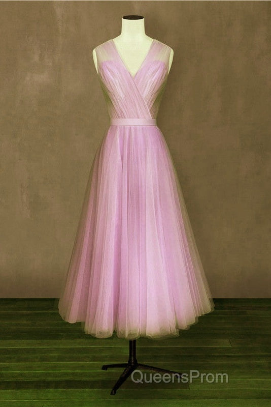 Elegant Pleated Tulle Midi Evening Prom Party Dress