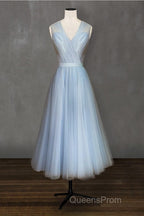 Elegant Pleated Tulle Midi Evening Prom Party Dress