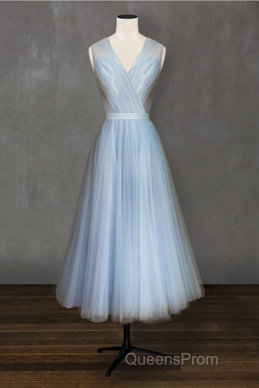 Elegant Pleated Tulle Midi Evening Prom Party Dress