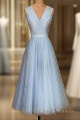 Elegant Pleated Tulle Midi Evening Prom Party Dress