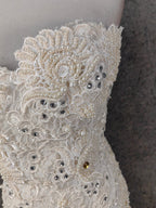 Elegant Pure White Sweetheart Neck Pearl Lace Tulle Long Classy Prom Dress