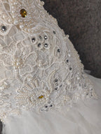 Elegant Pure White Sweetheart Neck Pearl Lace Tulle Long Classy Prom Dress