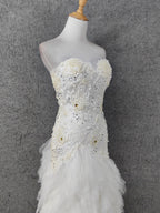 Elegant Pure White Sweetheart Neck Pearl Lace Tulle Long Classy Prom Dress