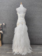 Elegant Pure White Sweetheart Neck Pearl Lace Tulle Long Classy Prom Dress