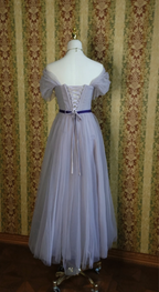 Elegant Purple A-Line Puff Sleeve Tulle Long Classy Prom Dress Bridesmaid Dress