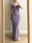 Elegant Purple Mermaid 3D Flower Bow Thin Strap Satin Long Classy Prom Dress Bridesmaid Dress
