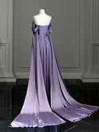 Elegant Purple Satin Classy Prom Dress, Draped Bodice Classy Party Dress