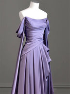 Elegant Purple Satin Classy Prom Dress, Draped Bodice Classy Party Dress