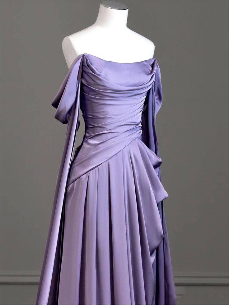 Elegant Purple Satin Classy Prom Dress, Draped Bodice Classy Party Dress