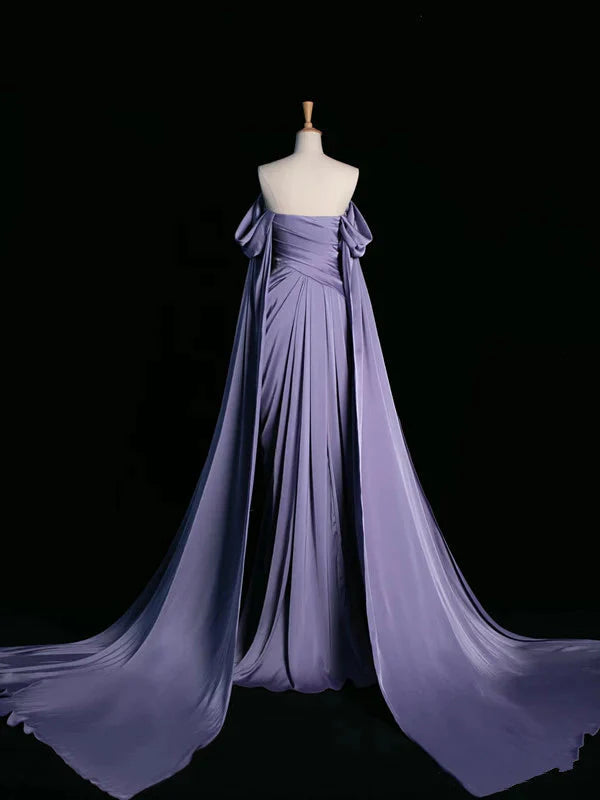 Elegant Purple Satin Classy Prom Dress, Draped Bodice Classy Party Dress