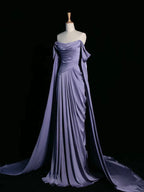 Elegant Purple Satin Classy Prom Dress, Draped Bodice Classy Party Dress