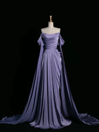 Elegant Purple Satin Classy Prom Dress, Draped Bodice Classy Party Dress